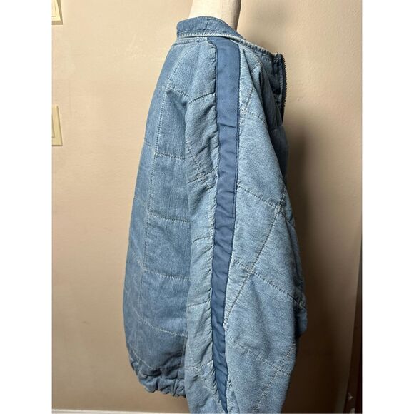 Free People Quilted Denim Dolman  Cali Indigo Sz Large - Picture 5 of 11